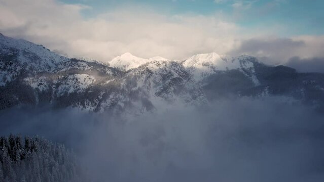 Washington Mountains with Winter Snow Drone Shot