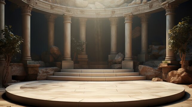 Background podium column 3d Roman luxury greek white ancient display product classic. Podium platform background column pillar stage minimal stand beauty design Greece render scene plant cosmetic Rome