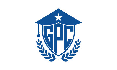 GPC three letter iconic academic logo design vector template. monogram, abstract, school, college, university, graduation cap symbol logo, shield, model, institute, educational, coaching canter, tech