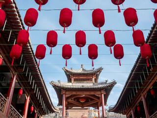 Red lanterns on ancient buildings
