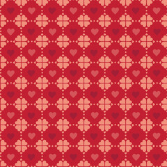 Seamless Valentine Heart Pattern On Red Background
