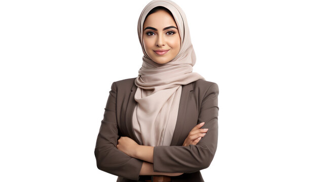 Young business arab woman Isolated on white background, isolated on transparent and white background.PNG image.