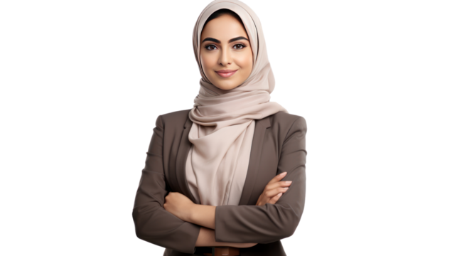 Young business arab woman Isolated on white background, isolated on transparent and white background.PNG image.