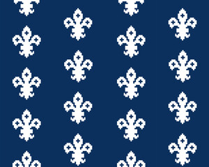 Fleur de lis seamless pattern.Classic royal embroidery vintage style.Traditional and little more modern. Flower with French origins.Vector illustration blue and white background design for decor.