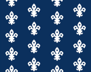 Fleur de lis seamless pattern.Classic royal embroidery vintage style.Traditional and little more modern. Flower with French origins.Vector illustration blue and white background design for decor.