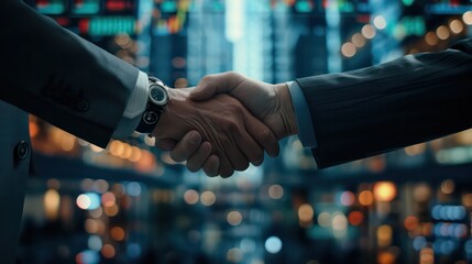 Corporate Hands of businessmen firmly clasp those of an engineer, symbolizing the fusion of business acumen and technical expertise. - obrazy, fototapety, plakaty