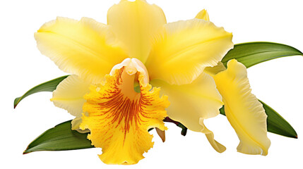Yellow cattleya orchid isolated on transparent and white background.PNG image