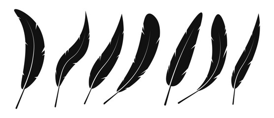 Set of silhouette feather flat style illustration vector - obrazy, fototapety, plakaty