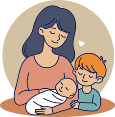 mother with two child