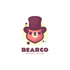 Vector Logo Illustration Bear Mascot Cartoon Style.