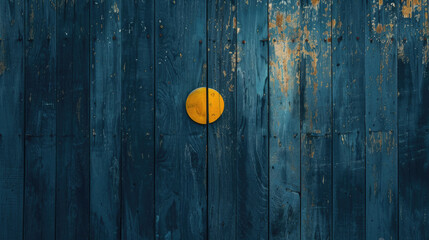 The gate is an indigo blue colour, with the holder in golden yellow. The gate is made from wood, an...