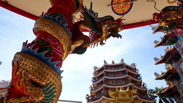 Colorful Chinese Temple Exterior Design, Daylight
