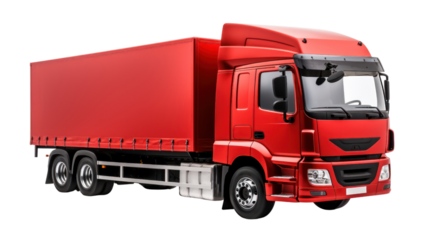 Red Cargo Delivery Truck isolated on transparent and white background.PNG image.