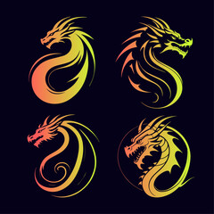 vector dragon line art gradient logo set