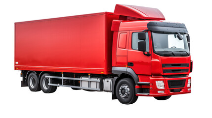 Red Cargo Delivery Truck isolated on transparent and white background.PNG image.
