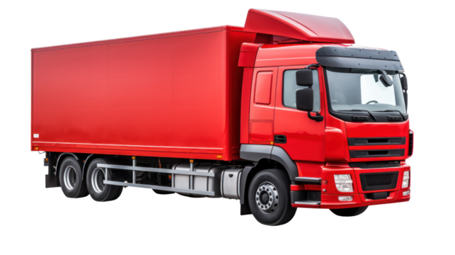 Red Cargo Delivery Truck isolated on transparent and white background.PNG image. - Powered by Adobe