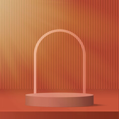3d orange color podium and minimal orange color wall scene. 3d podium minimal abstract background. Vector