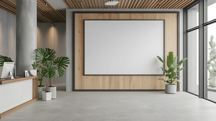 Modern office interior, with blank board, generative ai