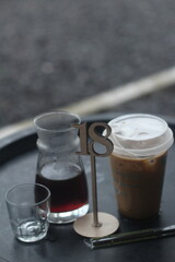robusta v60 coffe and coffe milk on the table
