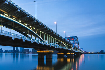 Fuxing Bridge at night, Hangzhou, China