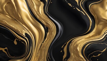 Gold, black, white abstract Liquid fluid marble. 