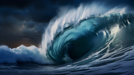 Majestic View of Colossal Ocean Waves under a Moody Sky: The Raw Power and Grandeur of the Sea Unfurled