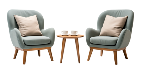 Cozy Chair and Coffee Table Isolated on Transparent Background
