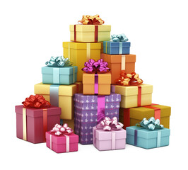 Fototapeta premium Pile of Gifts Isolated on Transparent Background 