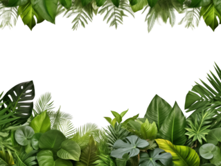 Tropical Leaves Header and Footer Border Isolated on Transparent Background
