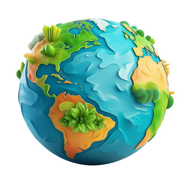 Planet Earth 3D Cartoon Style Isolated on Transparent Background
