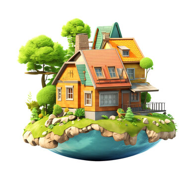 recommend clip art: Fantasy House Floating Island 3D Style Isolated on Transparent Background
                    