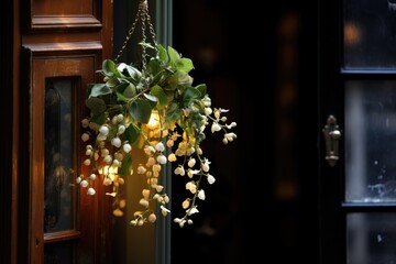 Hanging mistletoe in a doorway.