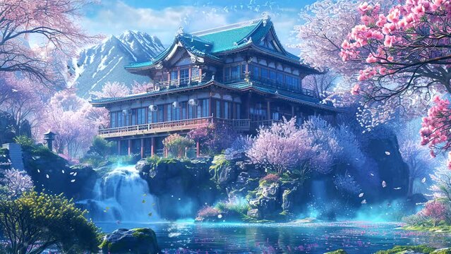 such a beautiful Japanese castle. Seamless looping time-lapse virtual 4k video animation background.