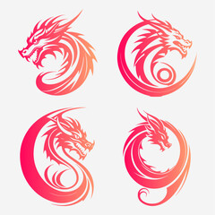 vector dragon line art gradient logo set