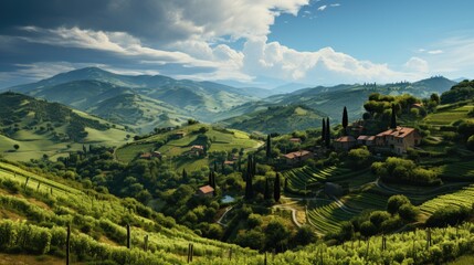 Fototapeta premium Scenic View of Vineyard in Hilly Landscape