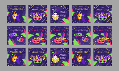 mardi gras festival social media template vector flat design