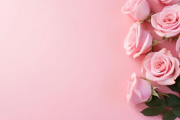 Fototapeta premium Minimal pink roses and pink background copy space concept