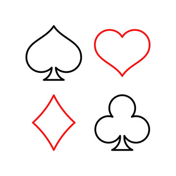 Playing card suits line icon set. Poker playing cards suits symbols.