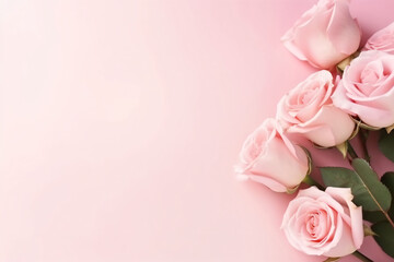 Fototapeta premium Minimal pink roses and pink background copy space concept