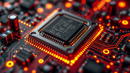 Fototapeta na wymiar Macro view, production of semiconductor processors, manufacturing process. Generative AI illustration 