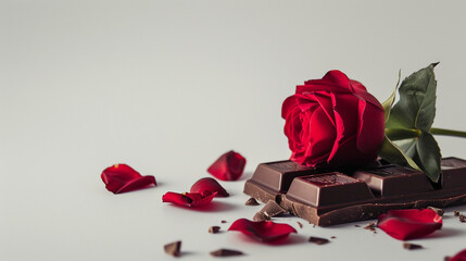 view of chocolate and love and flower with white background theme valentine copy space