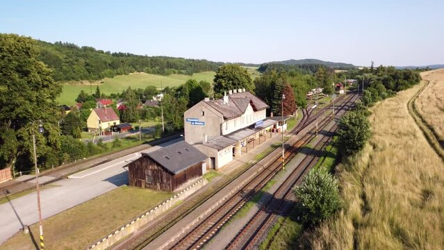 Aerial View Osoblaha Train Station, Tremesna ve Slezsku In Osoblaha, Czechia. 
