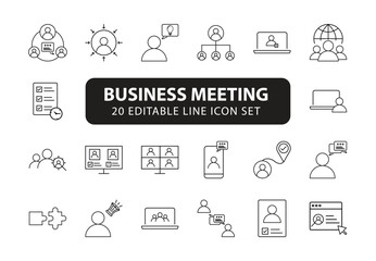 Meeting icons Pixel perfect. leader, manager, event, business, business meeting editable icon set ,person, icon, client, connection, contact, discussion, event, forum, leader, management, manager,	