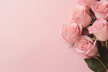 Fototapeta premium Minimal pink roses and pink background copy space concept