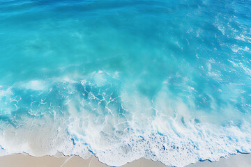 Aerial view of beautiful turquoise ocean wave on sandy beach