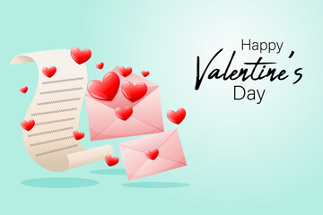valentine's love letter envelopes , Romance letter, Cartoon vector illustration,  Holiday banner, web poster, flyer, stylish brochure, greeting card, cover. Romantic background