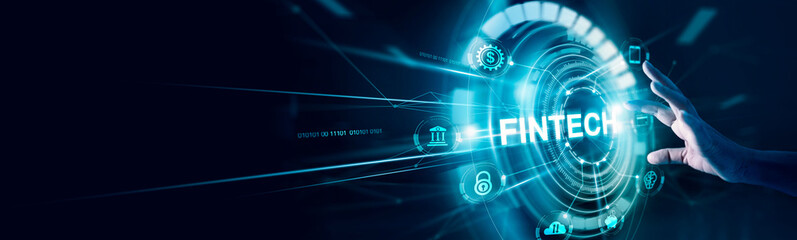 Fintech. Financial technology, investment and digital money. online banking. Digital wallet. AI,...