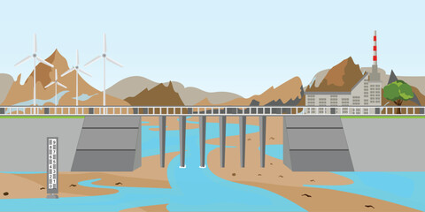 The water level meter of dam demonstrates the scarcity of water. - obrazy, fototapety, plakaty