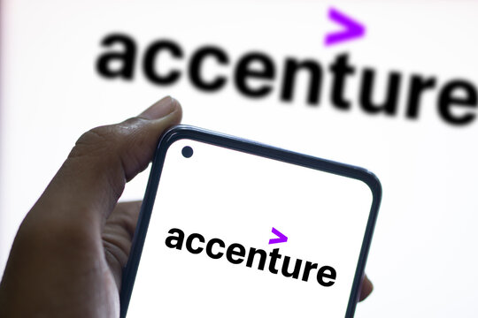 Dhaka, Bangladesh - 14 March 2024: Accenture plc  logo is displayed on smartphone.
