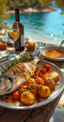 closely view of tasty grilled fish, food at the holidays, sea food